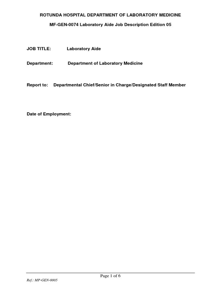 Lab Aide Job Description PDF Medical Laboratory Medicine