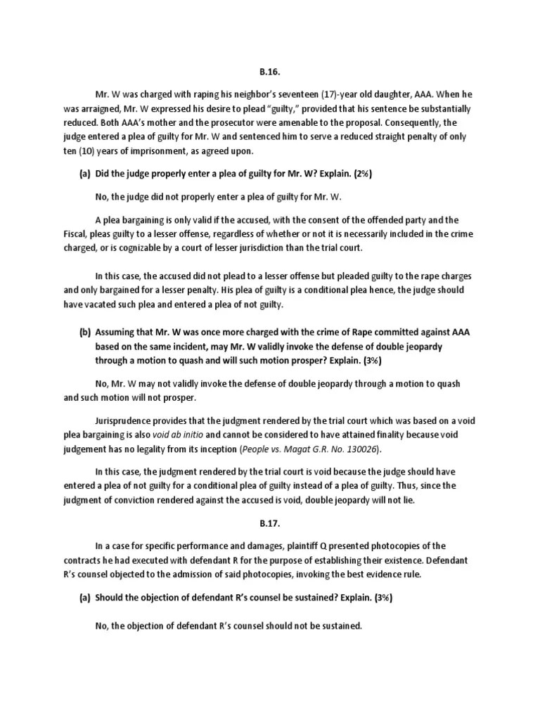 Remedial Law Bar Exam 1620 PDF Plea Separation Of Powers