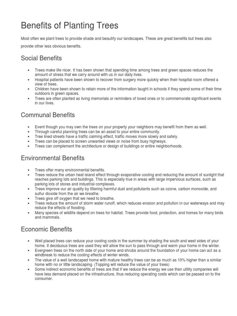 Benefits of Planting Trees PDF Trees Plants