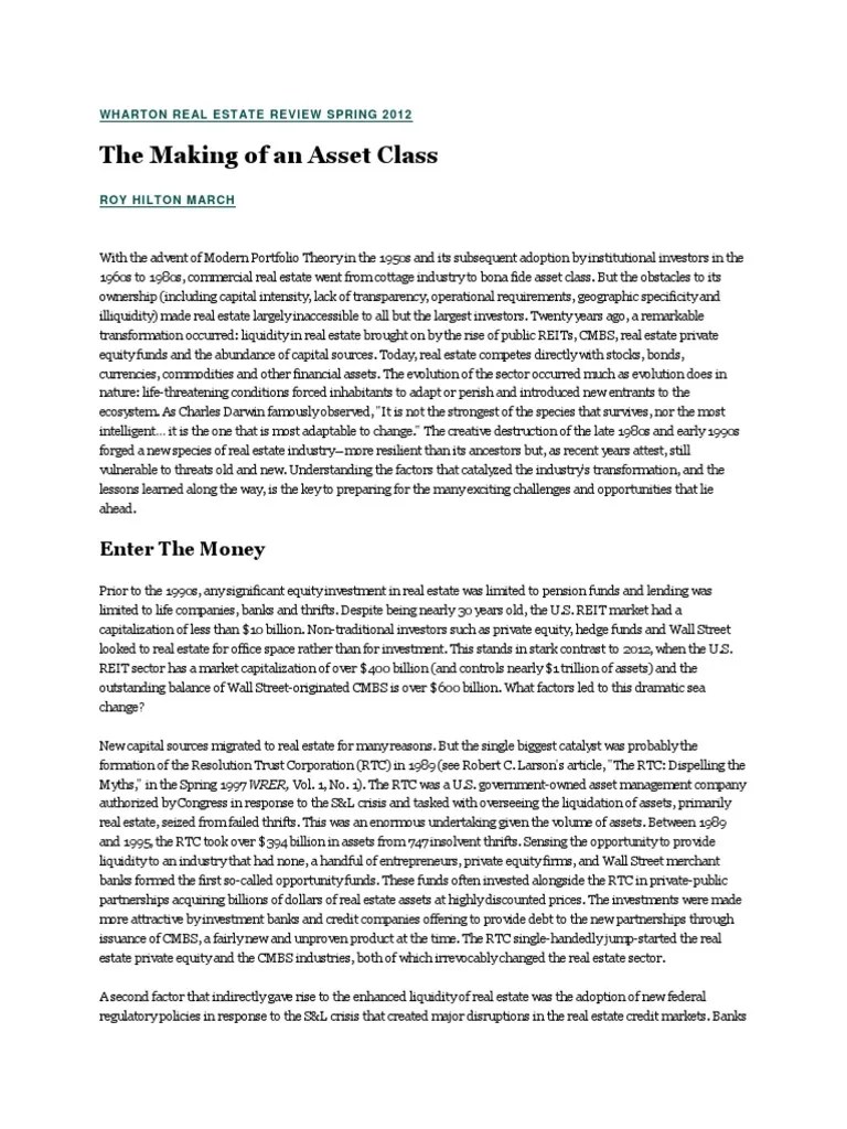 The Making of An Asset Class PDF Real Estate Investment Trust