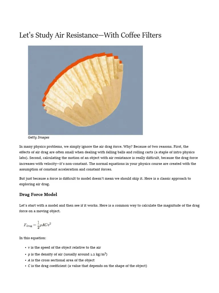 Coffee Filter Lab Intro PDF Drag (Physics) Velocity