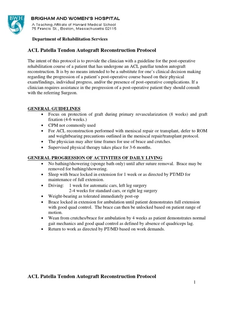 Brigham & Women's Hospital Knee Rehabilitation PT Protocols Knee Physical Therapy