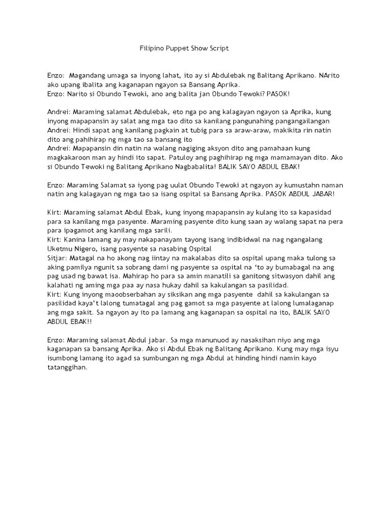 Filipino Puppet Show Script PDF