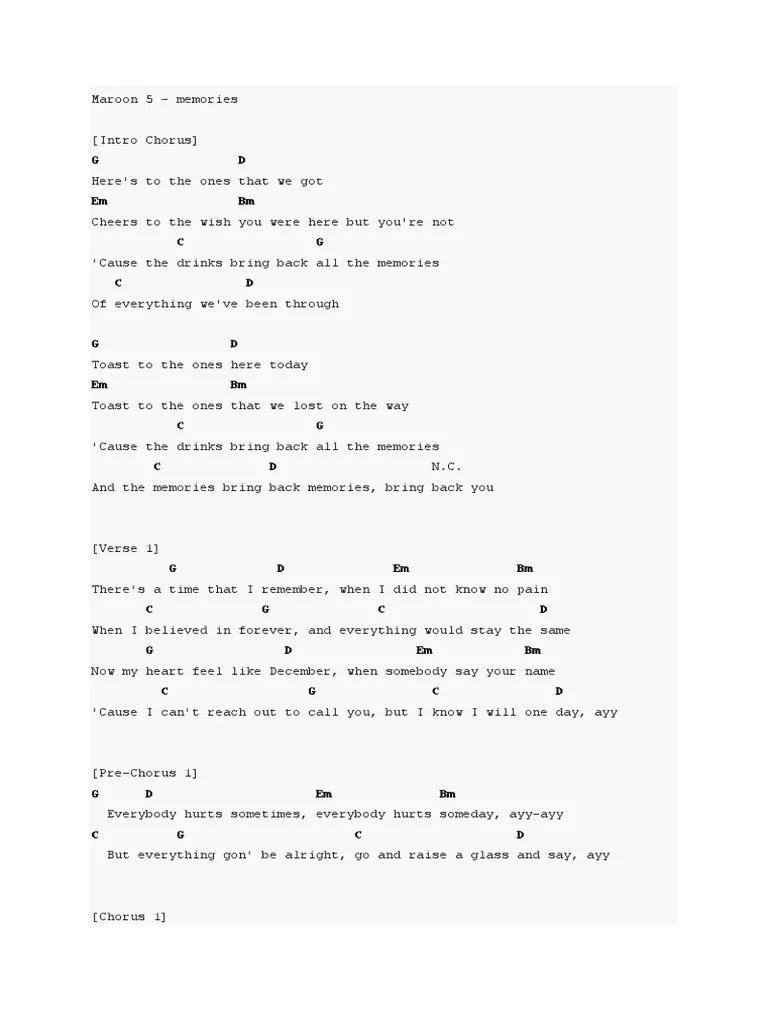 Maroon 5 - Memories Guitar Chord | PDF | Song Structure | Popular Music