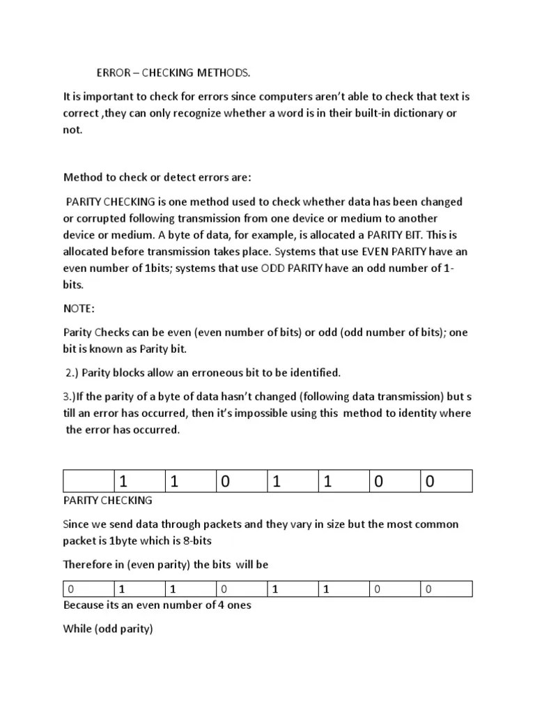Error Checking Note PDF Error Detection And Correction Computer
