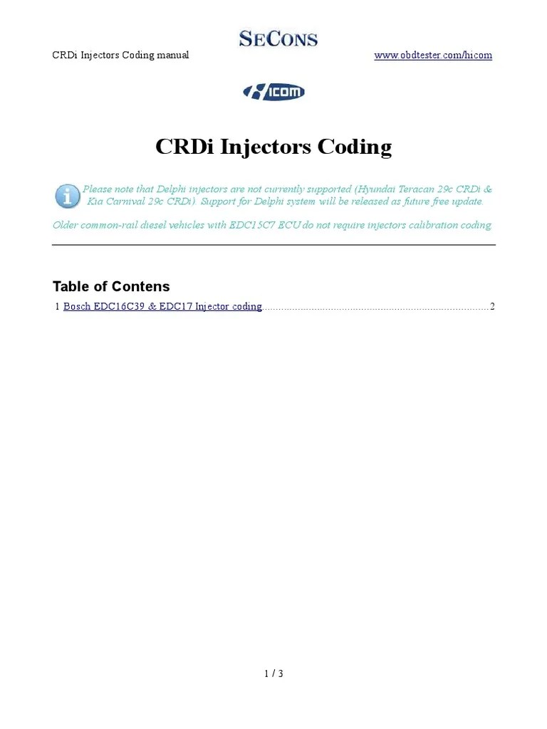 CRDi Injectors Coding PDF Fuel Injection Vehicle Technology