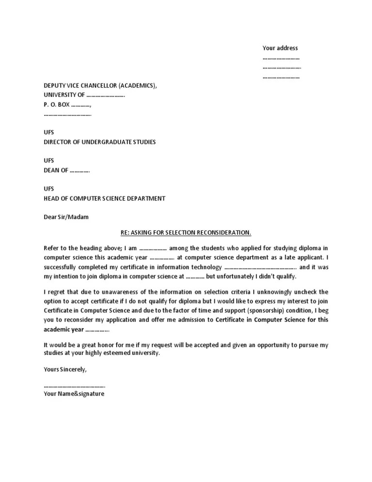 sample letter of reconsideration for school admission
