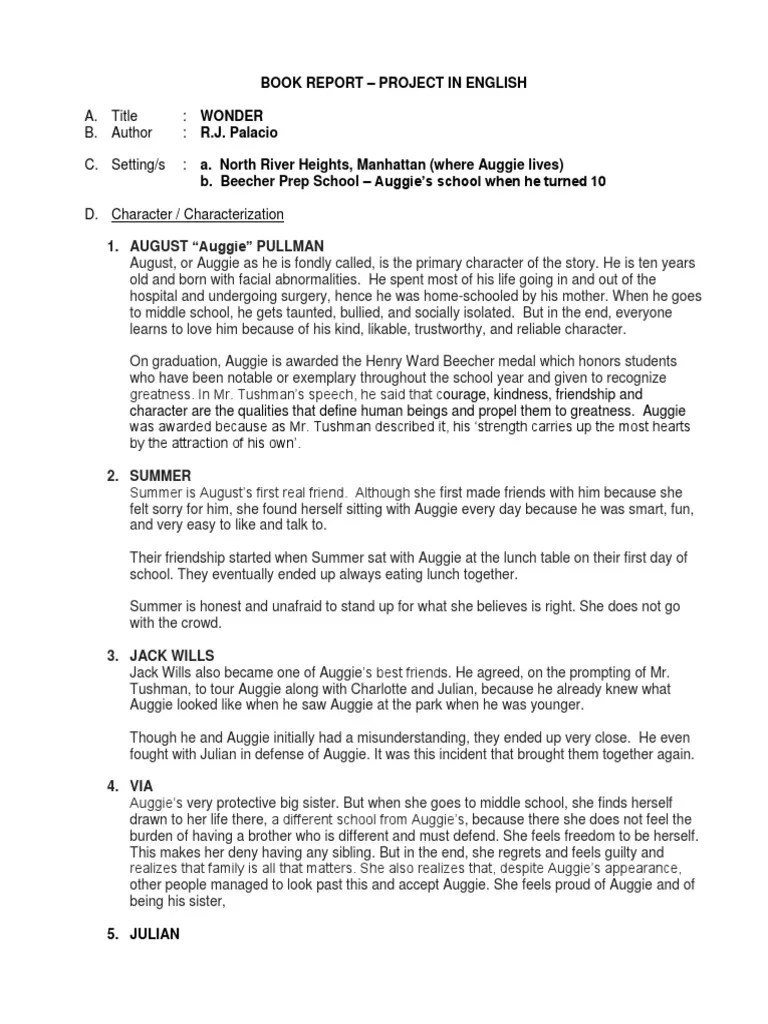 Wonder Book Report PDF