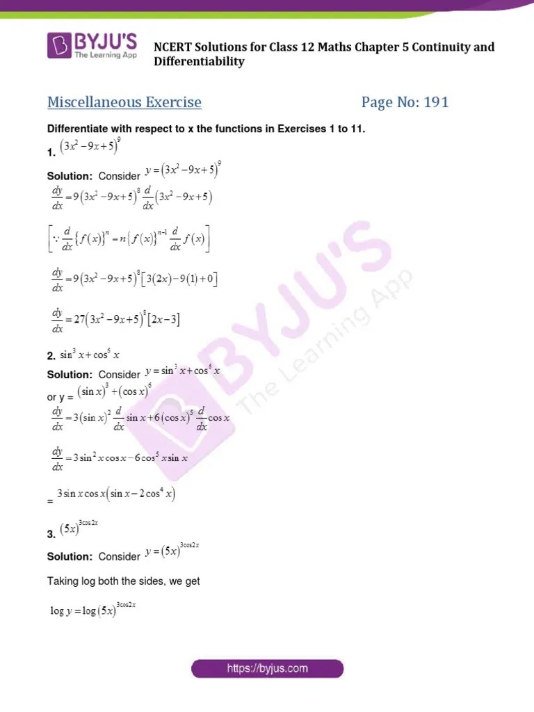 NCERT Solutions For Class 12 Maths Chapter 5 Continuity and