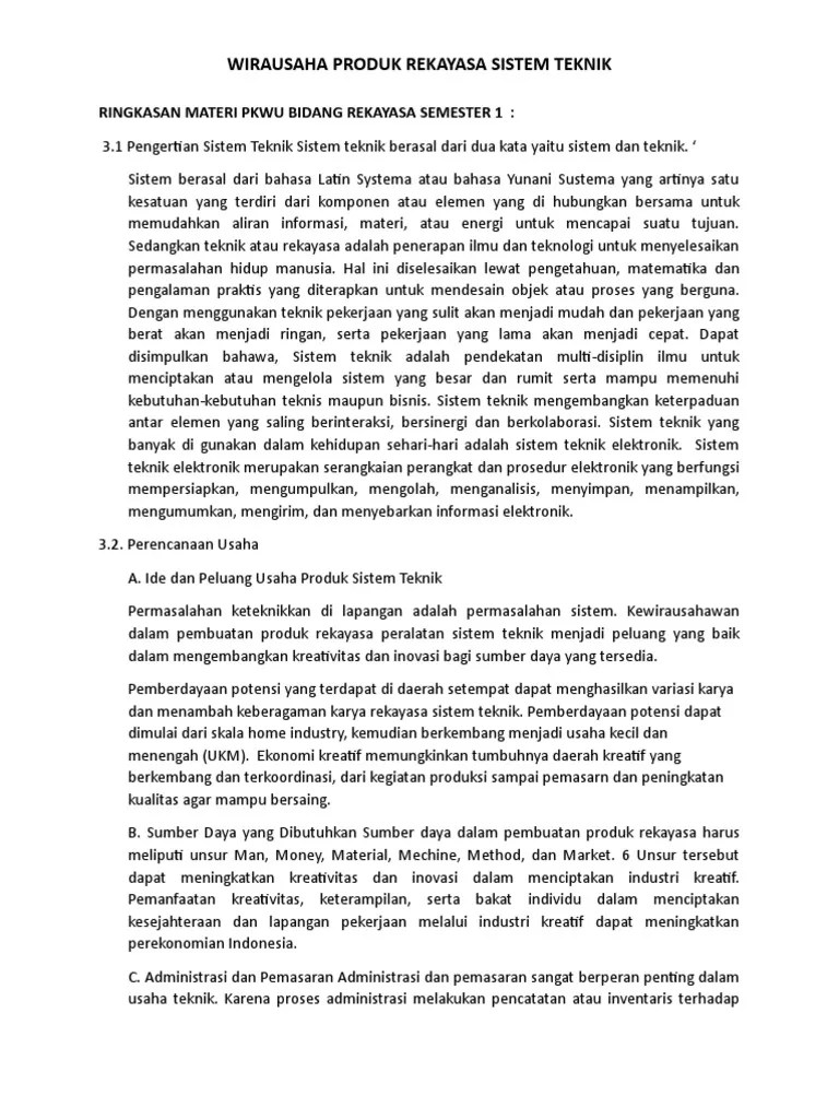 Ringkasan Materi Pkwu Bidang Rekayasa Semester 1 | PDF