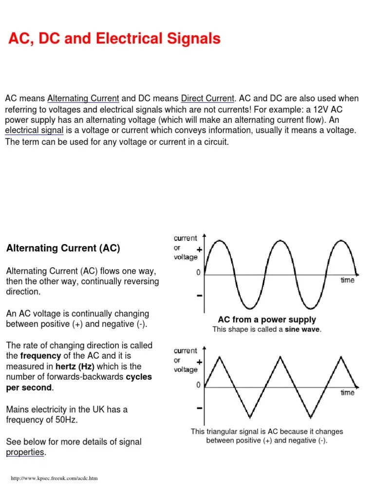 AC, DC and Electrical Signals Direct Current Alternating Current