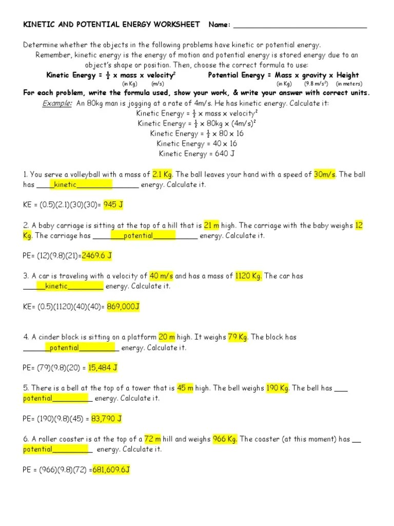 Energy Worksheet smoochinspire