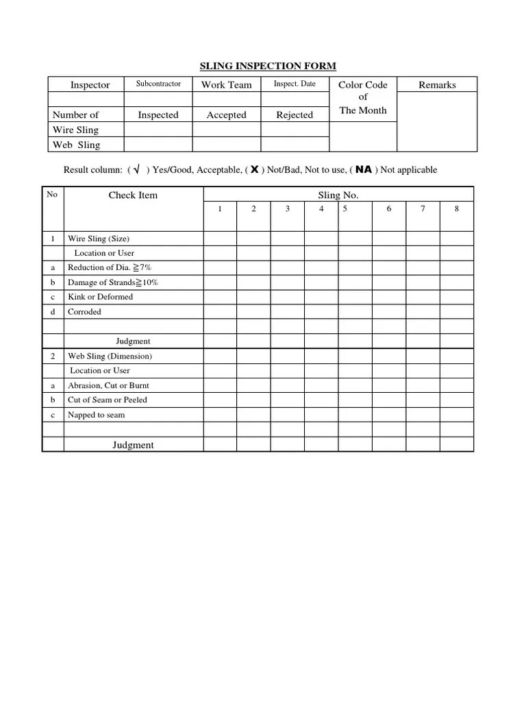 Sling Inspection Form PDF