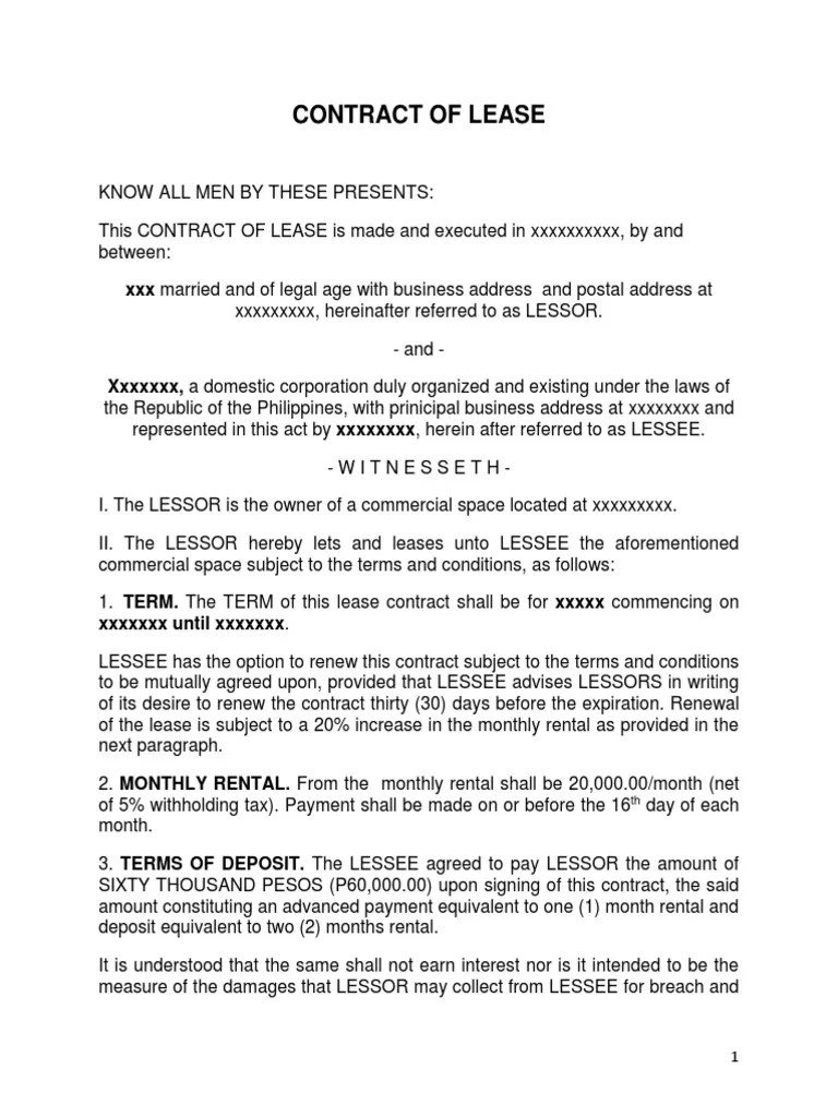 Sample Contract of Lease Lease Common Law Free 30day Trial Scribd