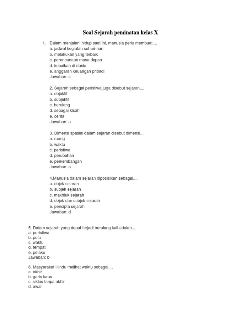 Soal Sejarah Peminatan Kelas X | PDF