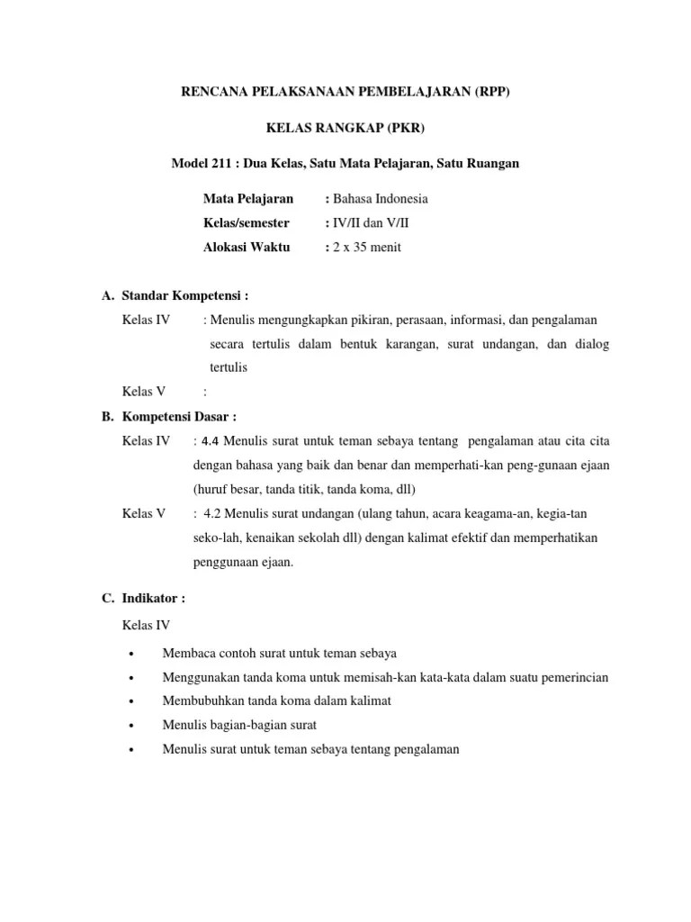 √ Rpp Kelas Rangkap Model 211 Kelas 1 Dan 2