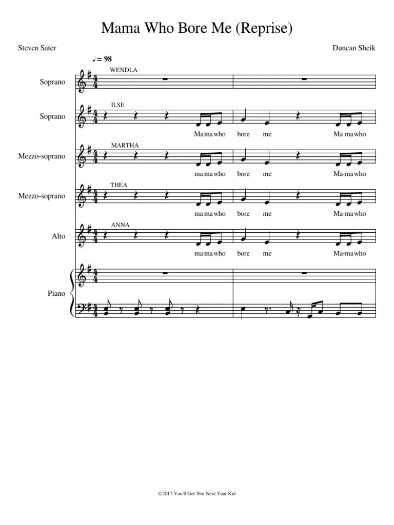 Mama Who Bore Me Reprise Vocal Score PDF Vocal Music