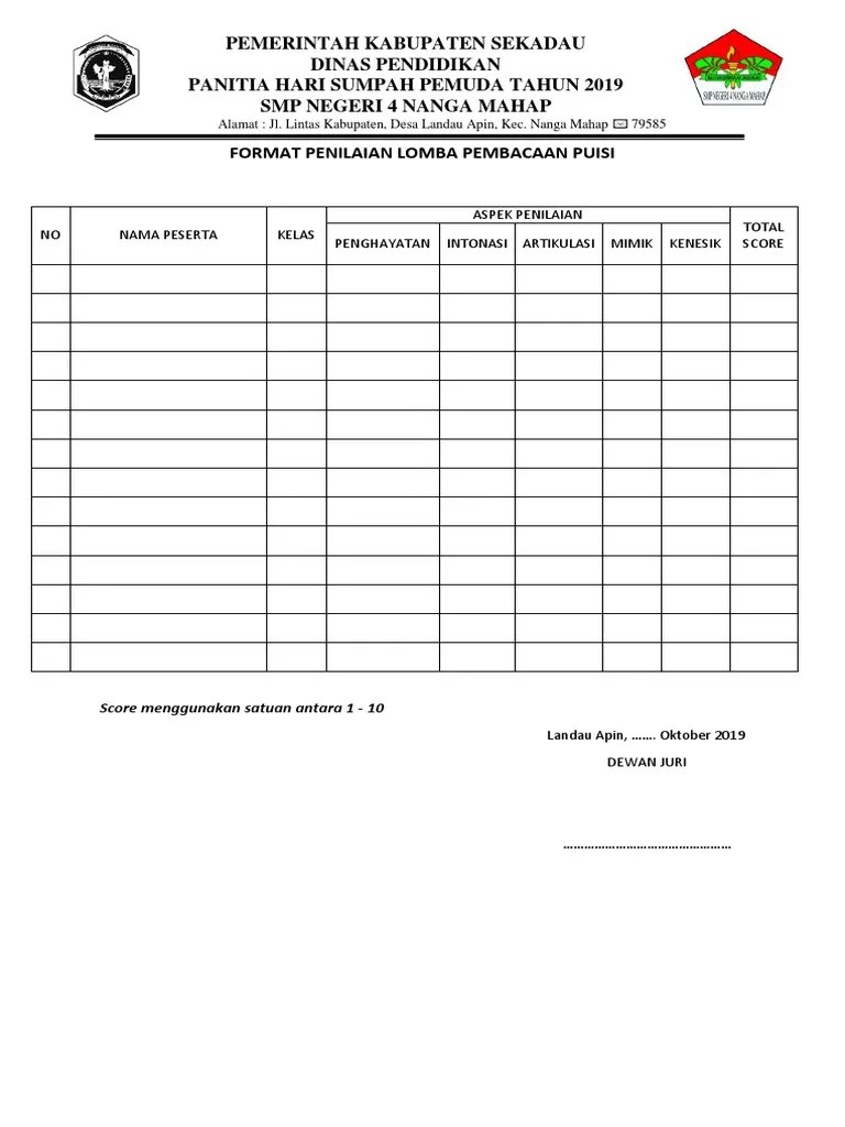Format Penilaian Lomba Pembacaan Puisi | PDF