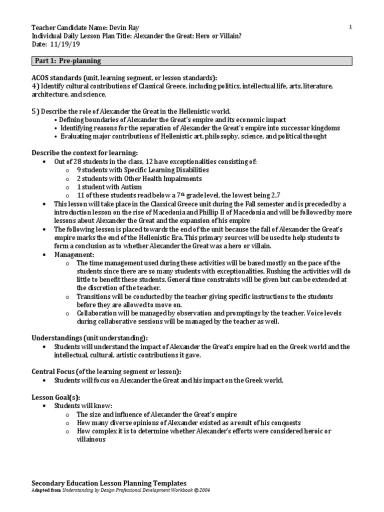 Alexander The Great Lesson Plan PDF Lesson Plan Alexander The Great