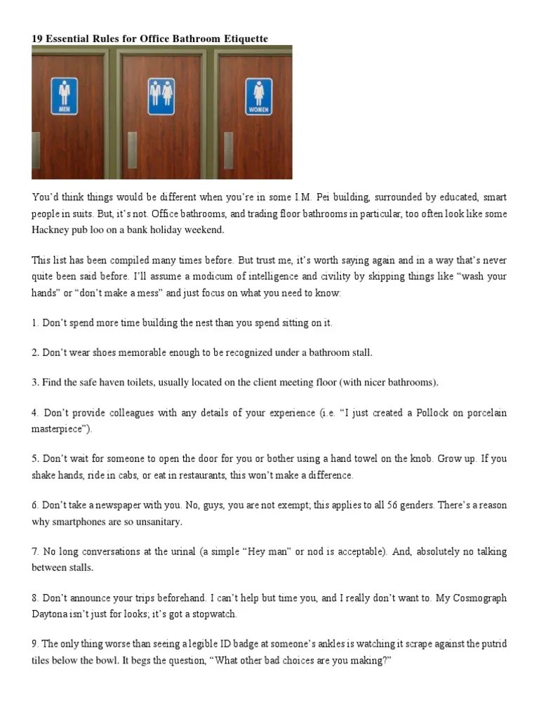 19 Essential Rules for Maintaining Proper Office Bathroom Etiquette