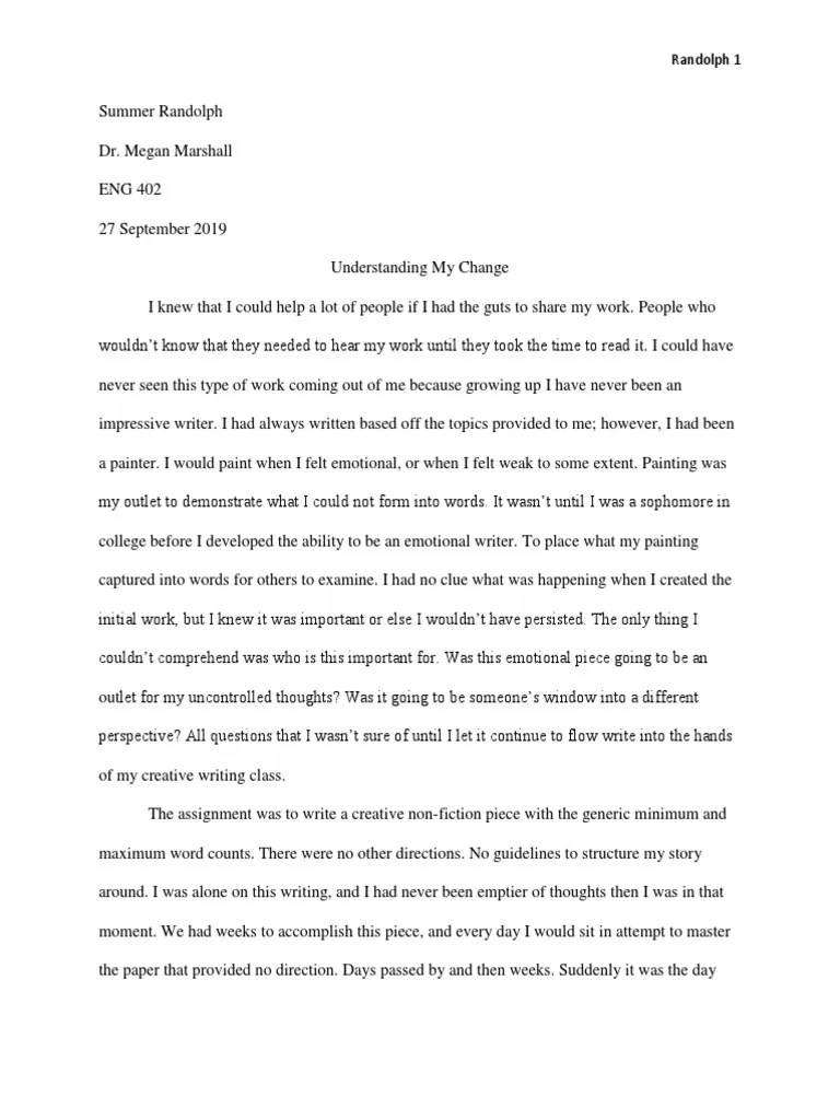 Literacy Narrative Zero Draft September 27th 2019 PDF Anxiety Mind