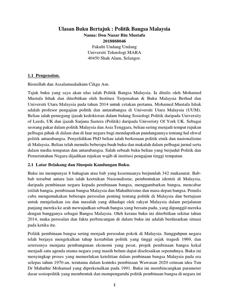 ULASAN BUKU Politik Bangsa Malaysia