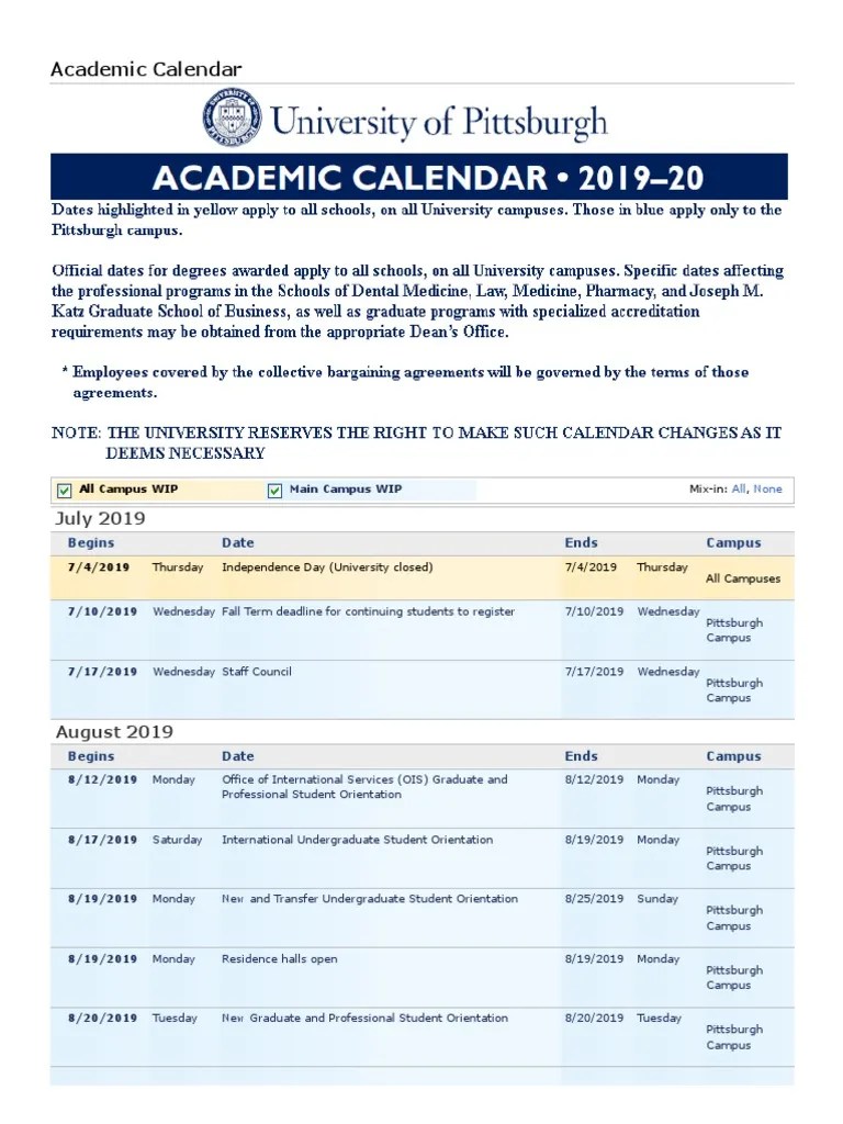 Pitt Academic Calendar 20242026 PDF Academic Term Academia