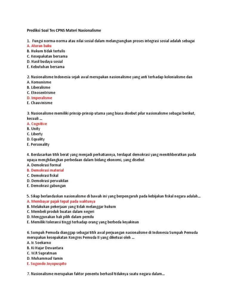 Prediksi Soal Tes CPNS Materi Nasionalisme | PDF