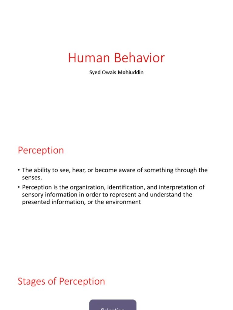 Human Behaviour PDF Classical Conditioning Perception