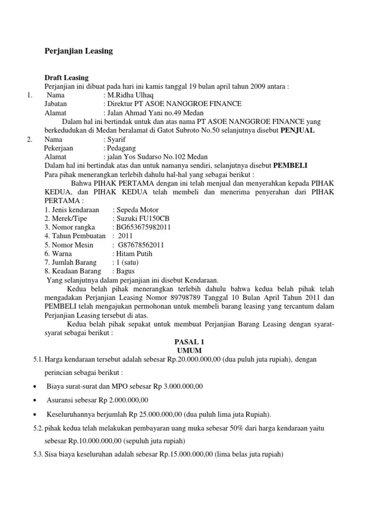 Contoh Perjanjian Leasing PDF