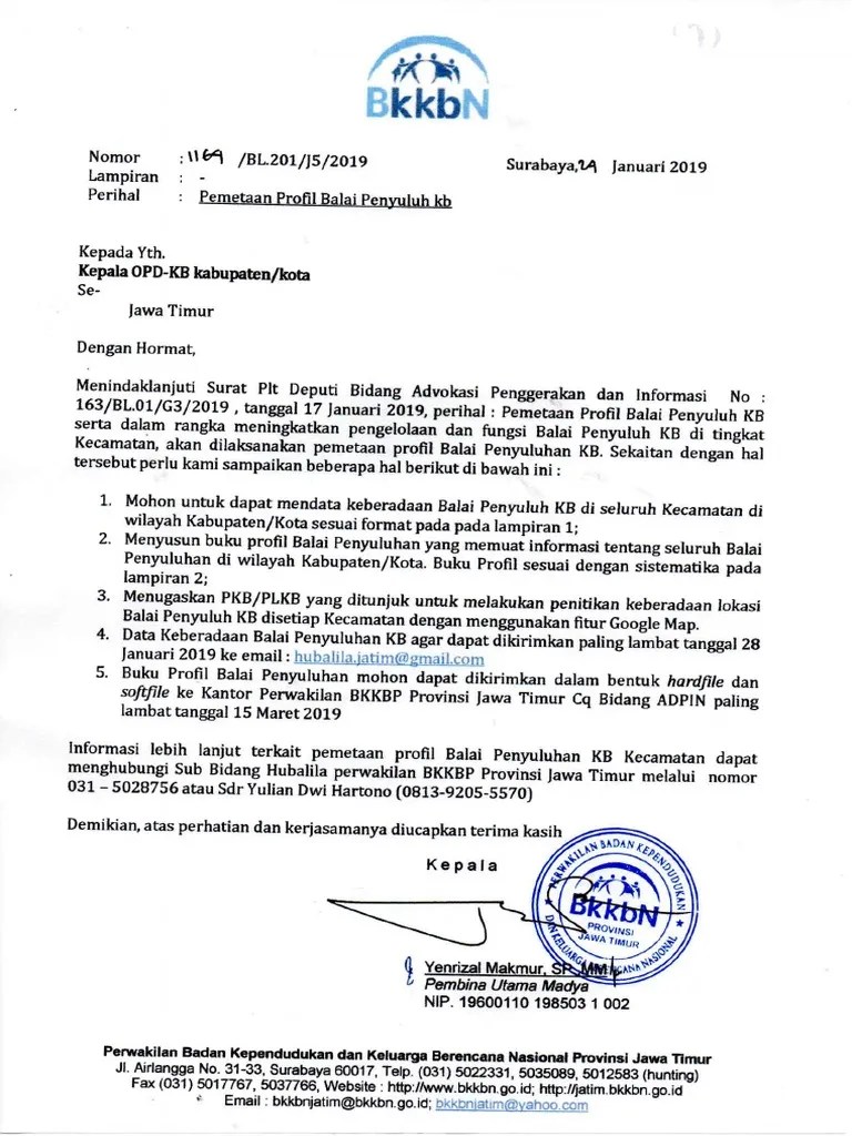 Surat Pemetaan Profil Balai Penyuluh KB | PDF