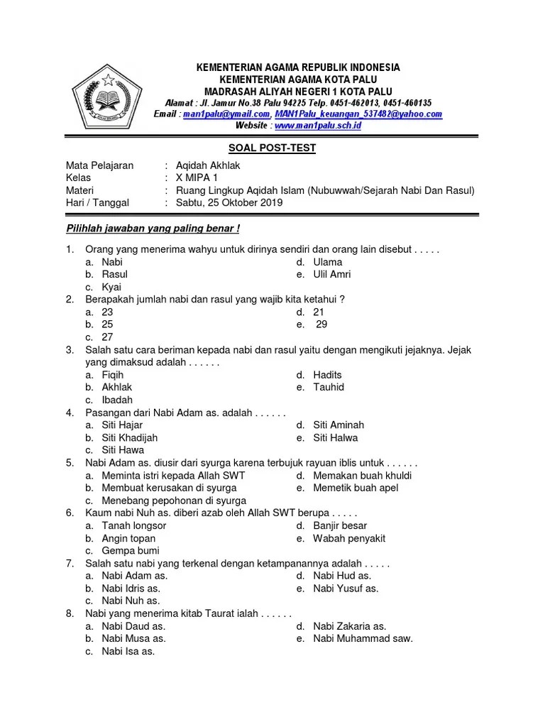 Soal Pretest Aqidah Akhlak | PDF