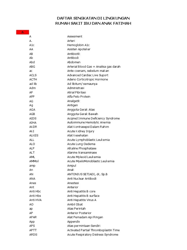 Pedoman Pelayanan Bagian Rekam Medis - Daftar Singkatan | PDF | Alanine  Transaminase | Hepatitis