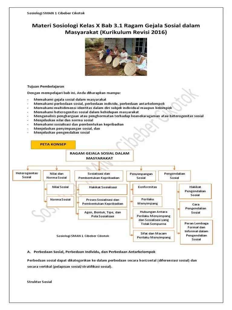 Materi Sosiologi Kelas X Bab 3.1 Ragam Gejala Sosial Dalam Masyarakat  (Kurikulum Revisi 2016) | PDF