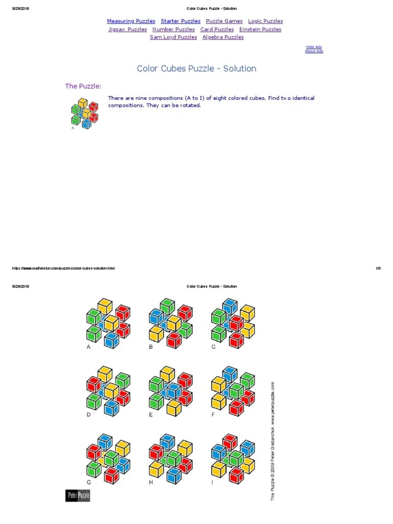 Color Cubes Puzzle Solution PDF Puzzles Games Of Mental Skill