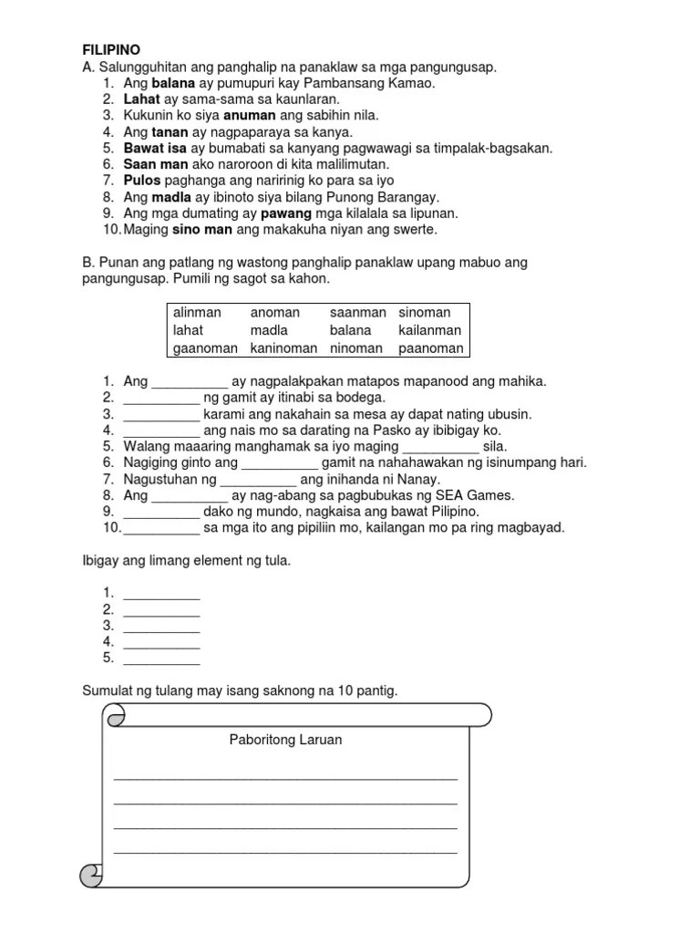 Panghalip Panao Worksheet For Grade 2 Images And Photos Finder Images and Photos finder