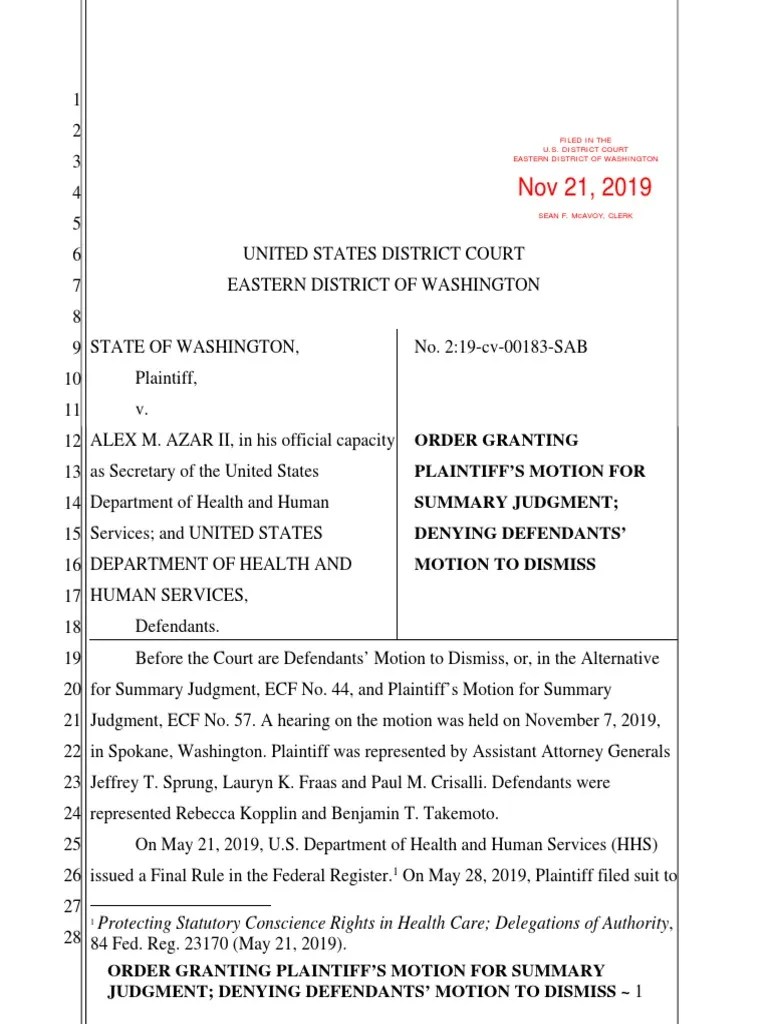 Order Granting Motion for Summary Judgment Summary Judgment Medicaid