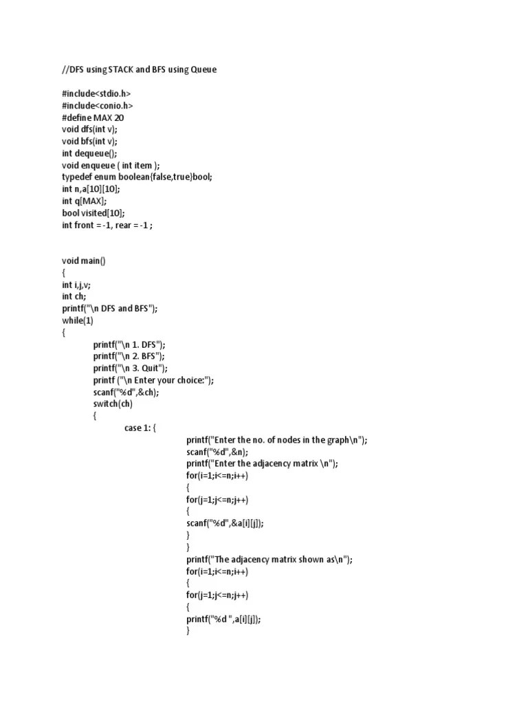 DFS Using STACK and BFS Using Queue PDF Theoretical Computer
