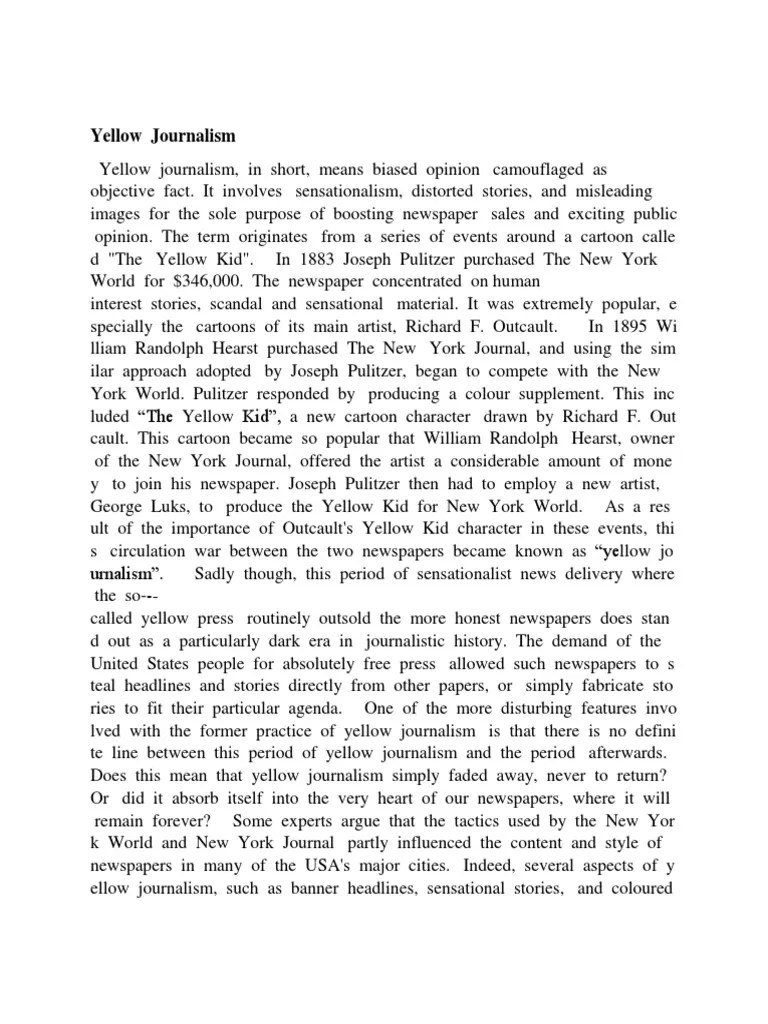Unit2, Yellow Journalism PDF Journalism Public Opinion