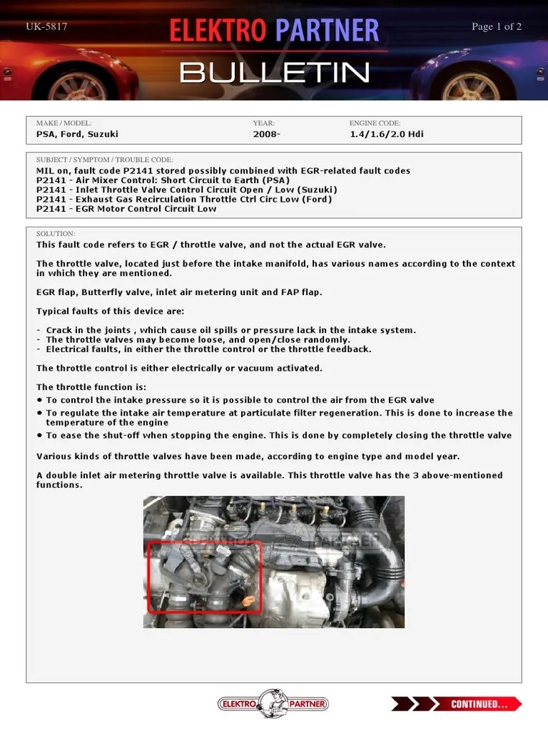 5817 MIL On, Fault Code P2141 Stored Possibly Combined With EGRrelated Fault Codes PDF