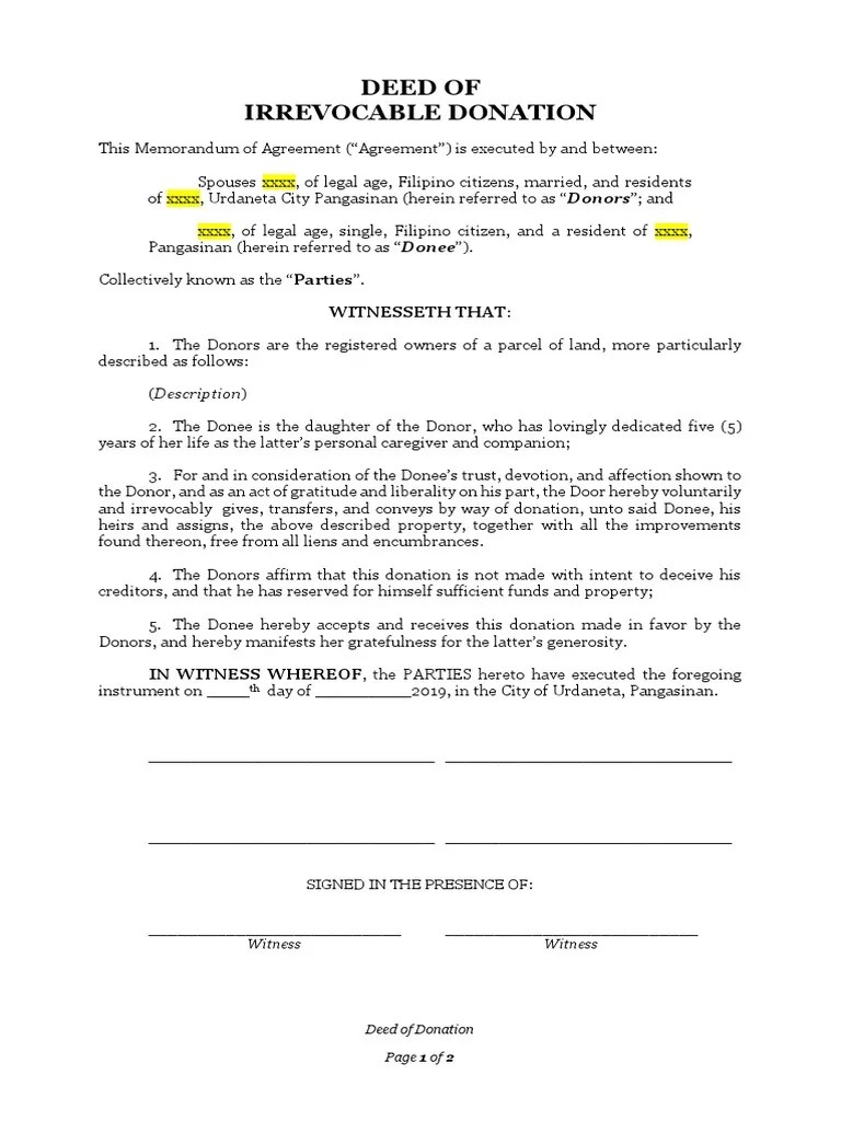 Deed of Donation PDF Deed Property Law