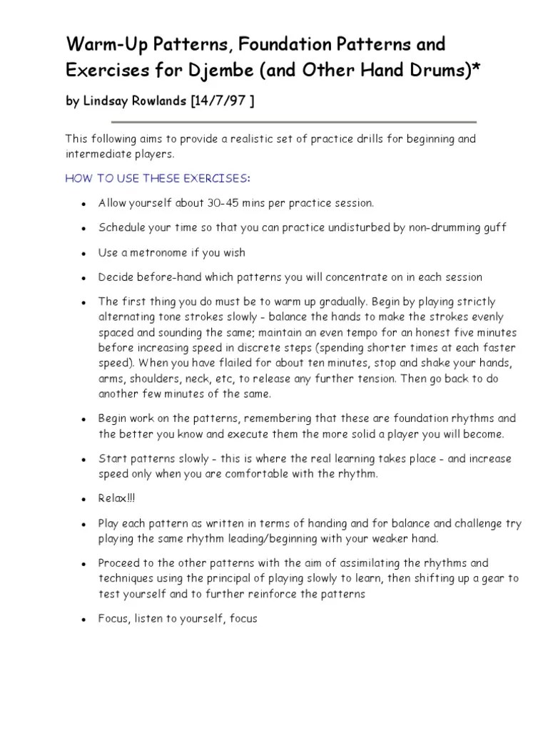 A Comprehensive Guide to WarmUp Patterns, Foundation Rhythms and Hand