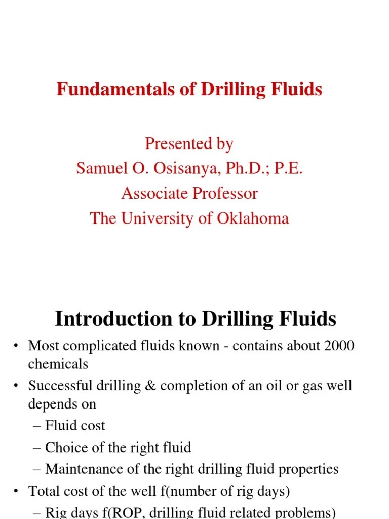 Lecture 1 Fundamentals of Drilling Fluids PDF Drilling Rig Oil Well