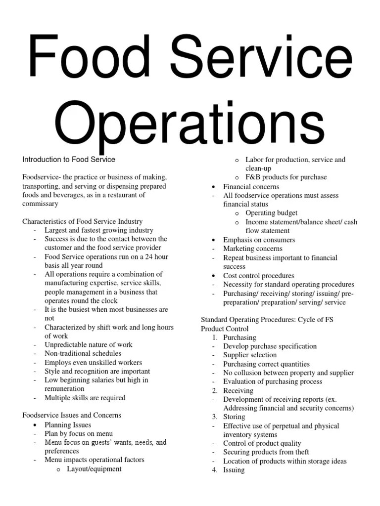 Food Service Operations PDF Foodservice Restaurants