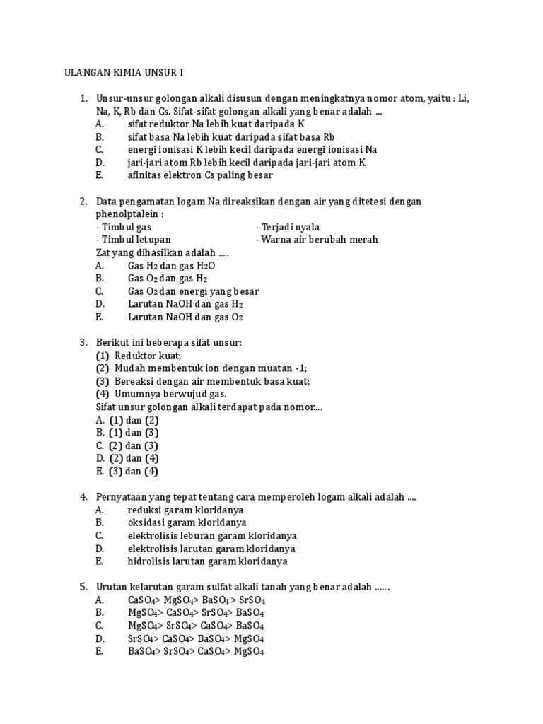 Ulangan Kimia Unsur I 2019 | PDF