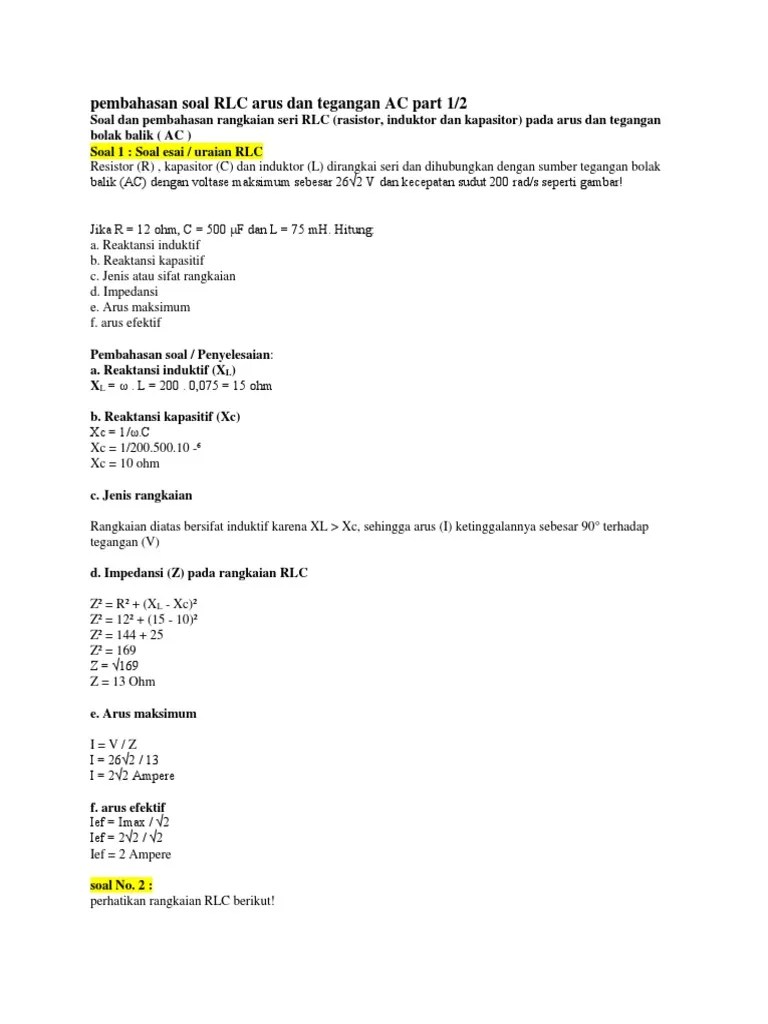 Pembahasan Soal RLC Arus Dan Tegangan AC Part 1 | PDF