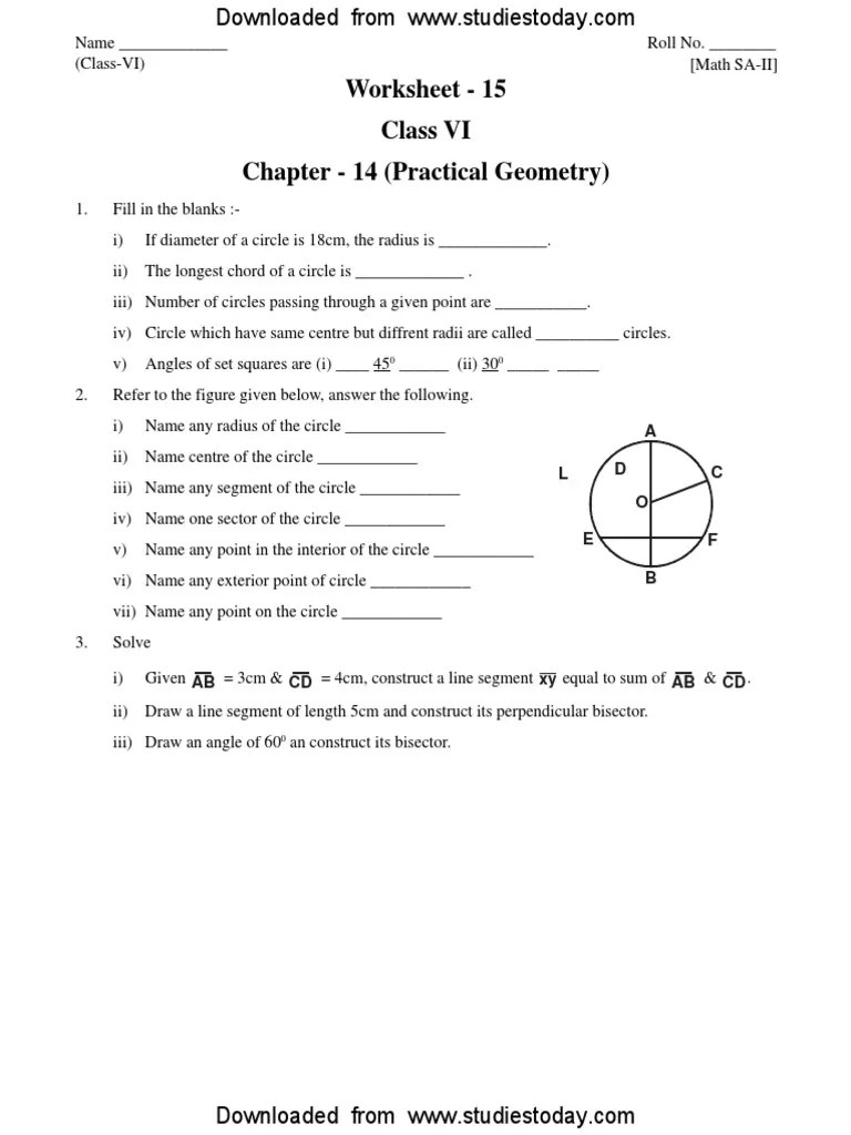 CBSE Class 6 Practical Geometry Worksheet PDF