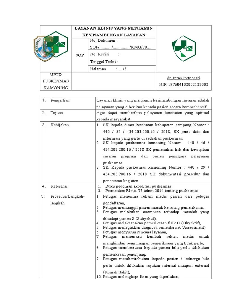 Sop Layanan Klinis Yang Menjamin Kesinambungan | PDF