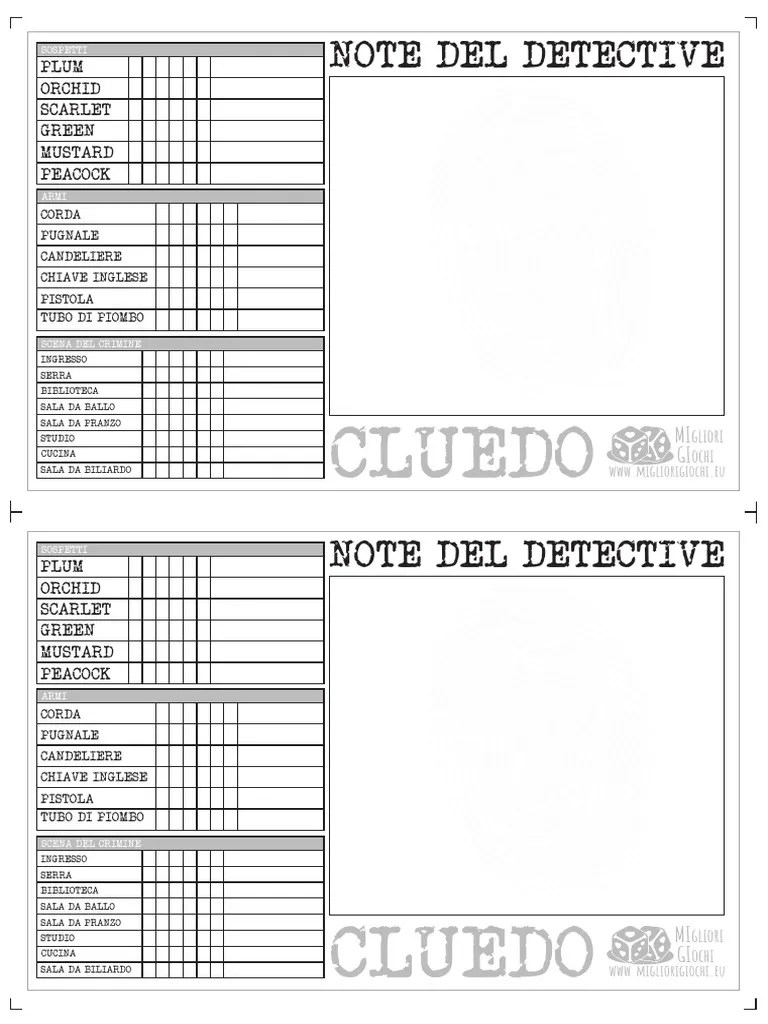 Cluedo Detective Notes Printable Printable Word Searches