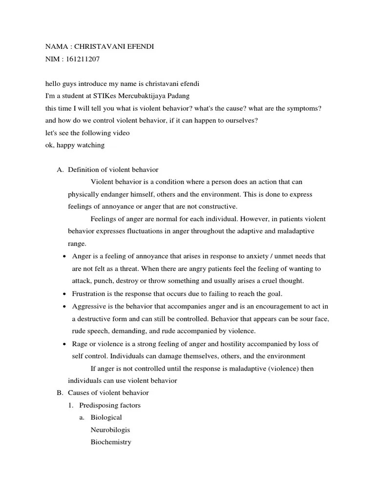 Definition of Violent Behavior PDF Anger Violence